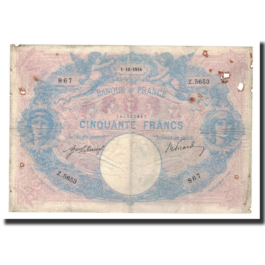 Francia, 50 Francs, KM:64e, 1914-10-1, RC+, Fayette:14.27