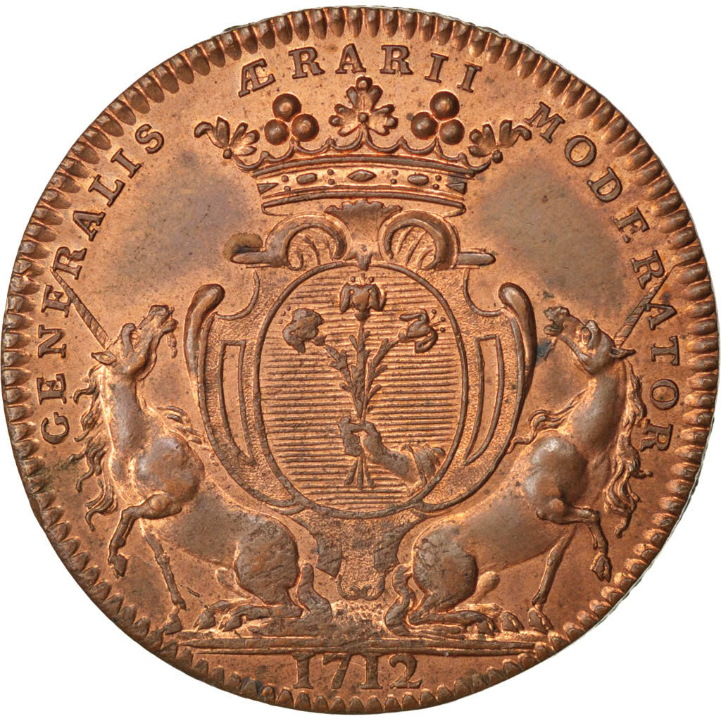 France, Royal, Token, 1712, MS(60-62), Copper, Feuardent #5752, 8.01