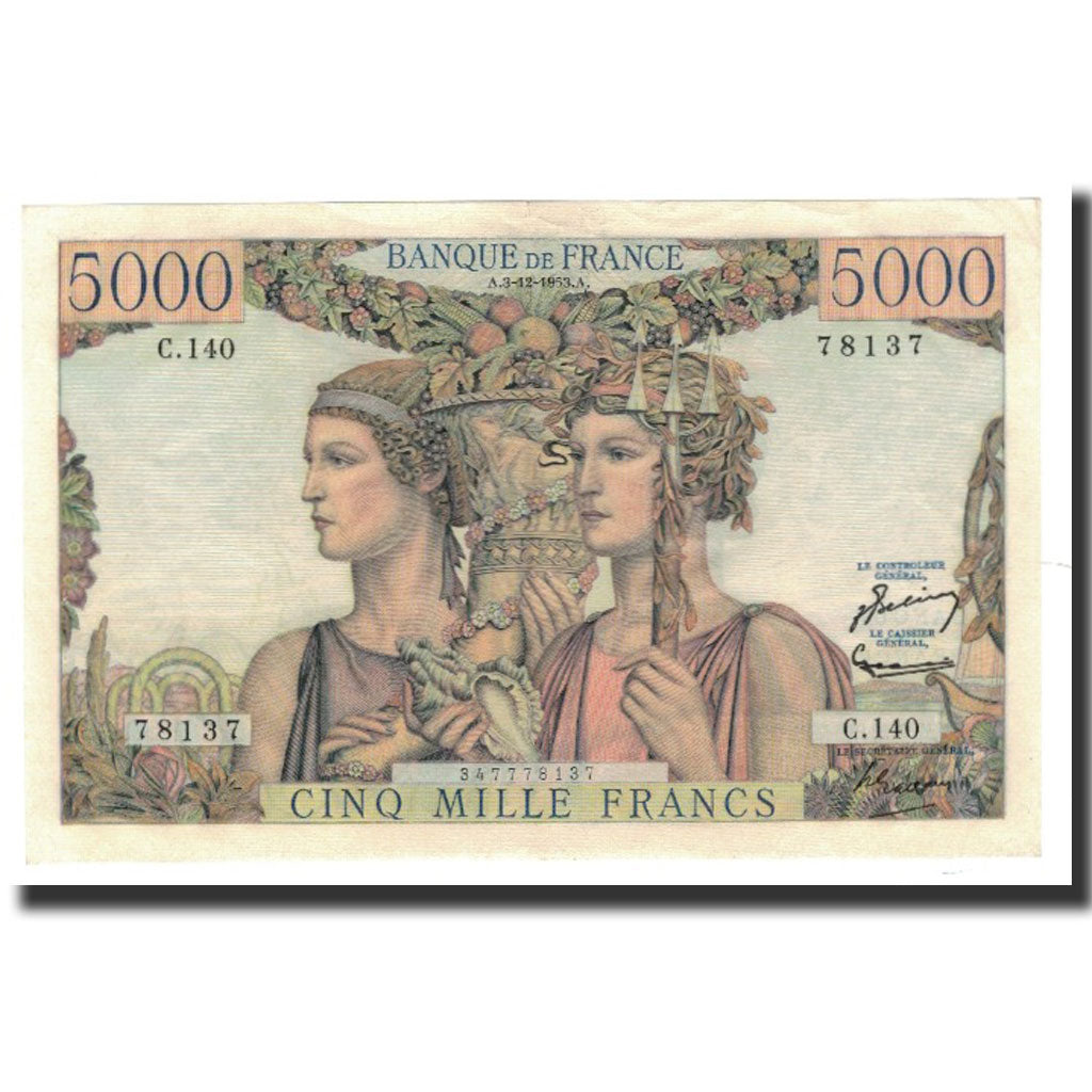 Billete, Francia, 5000 Francs, 1953-12-03, EBC, Fayette:48.10, KM:131c