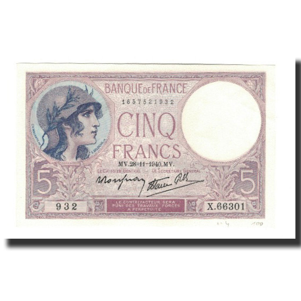 Francia, 5 Francs, 1940-11-28, SPL, Fayette:4.15, KM:83