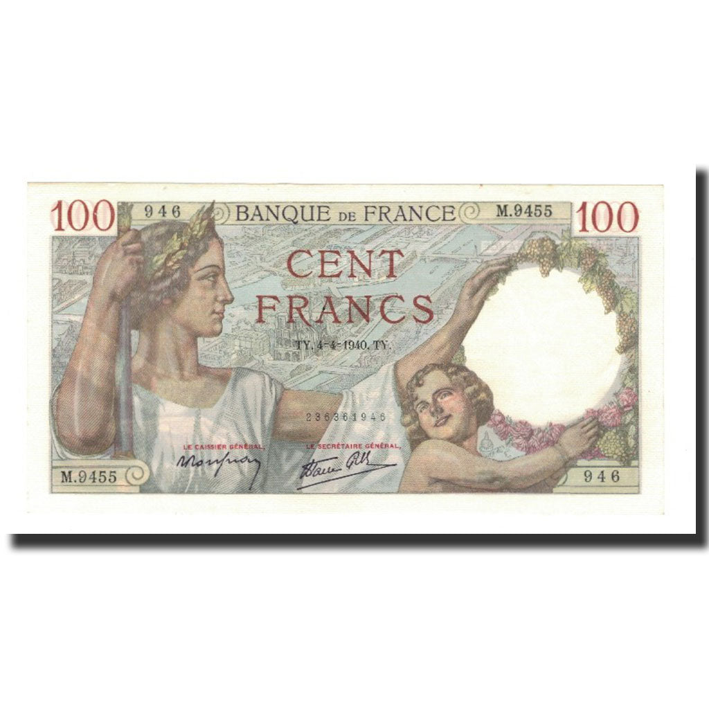 Francia, 100 Francs, 1940-04-04, SPL, Fayette:26.26, KM:94