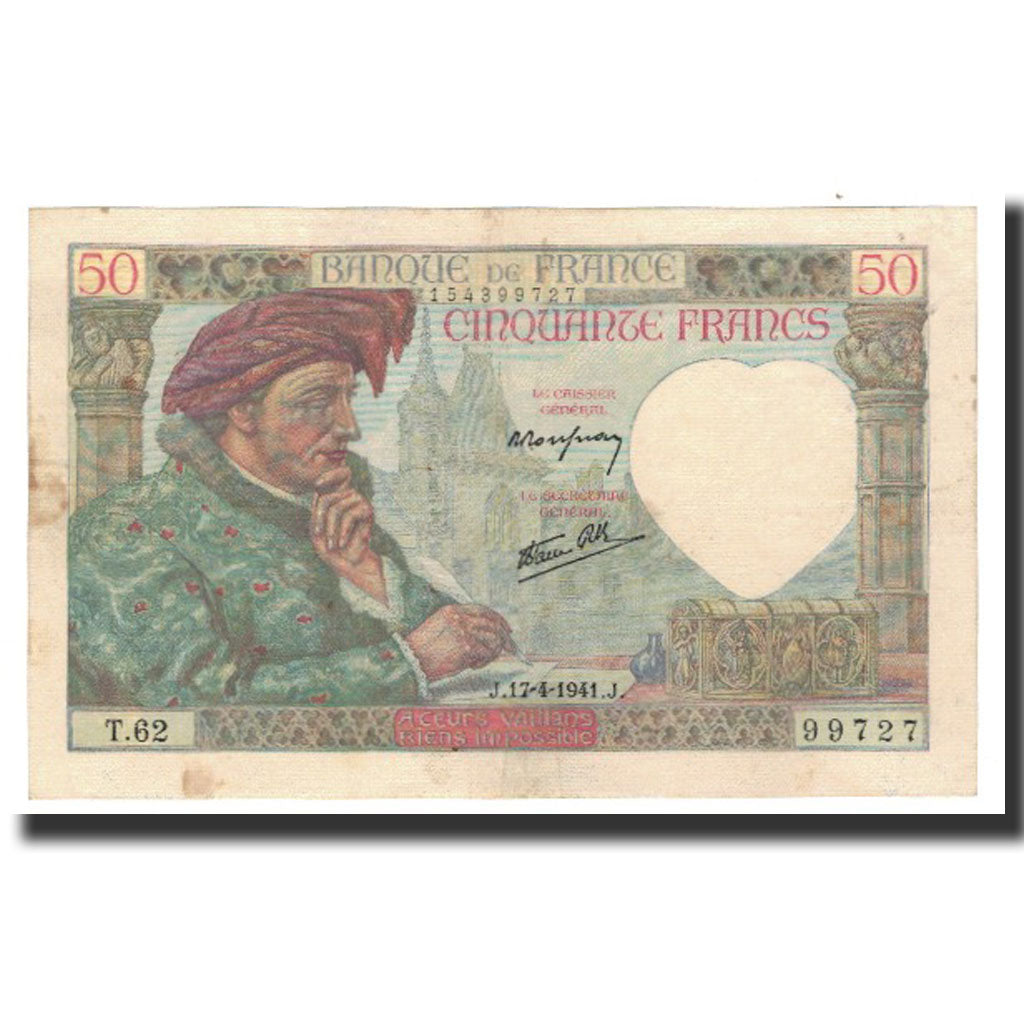 France, 50 Francs, KM:93, 1941-04-17, EF(40-45), Fayette:19.8