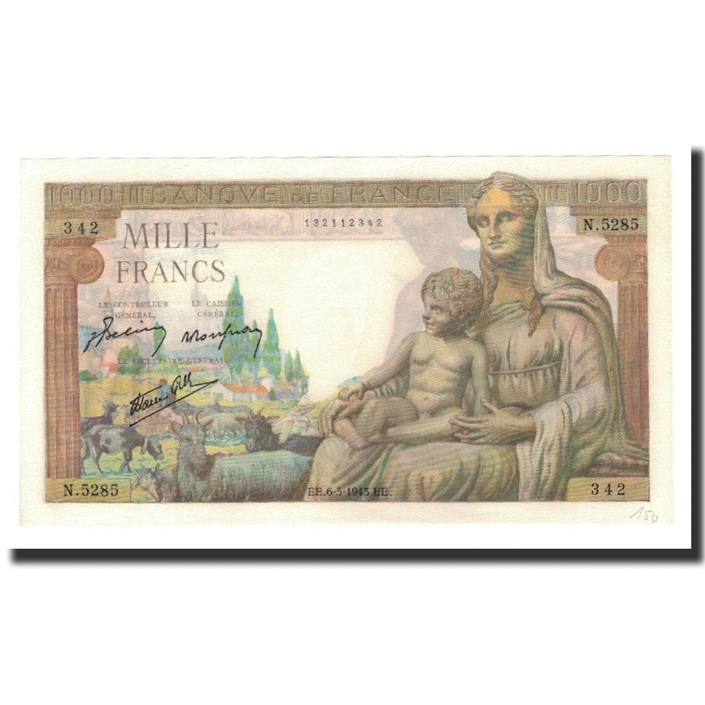 France, 1000 Francs, 1943-05-06, UNC(63), Fayette:40.23, KM:102