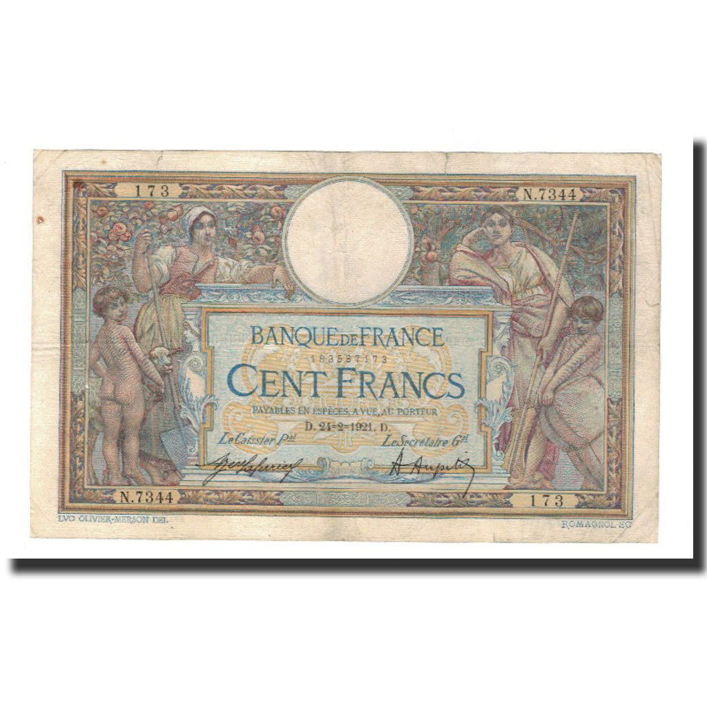 França, 100 Francs, N.7344 173, VF(30-35), Fayette:23.14, KM:71b