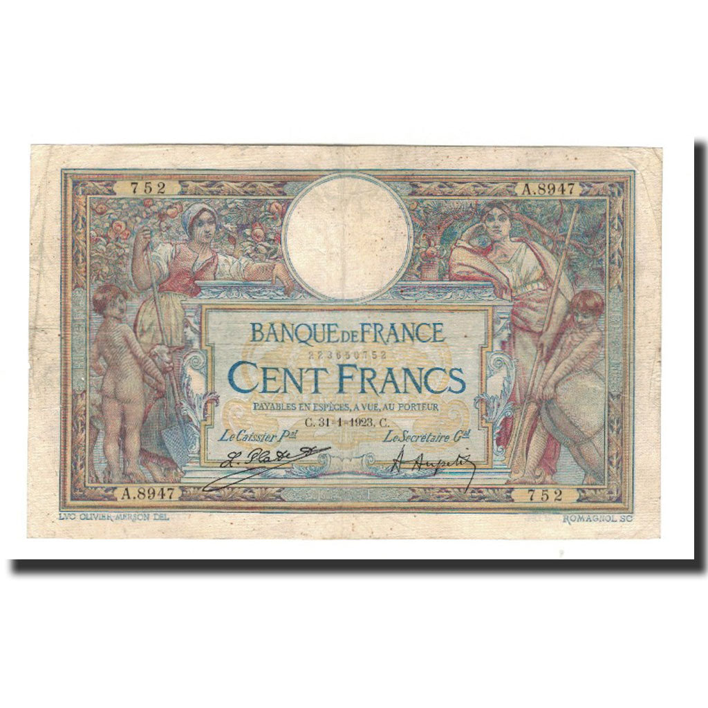 France, 100 Francs, 1923-01-31, VF(30-35), Fayette:23.16, KM:71c