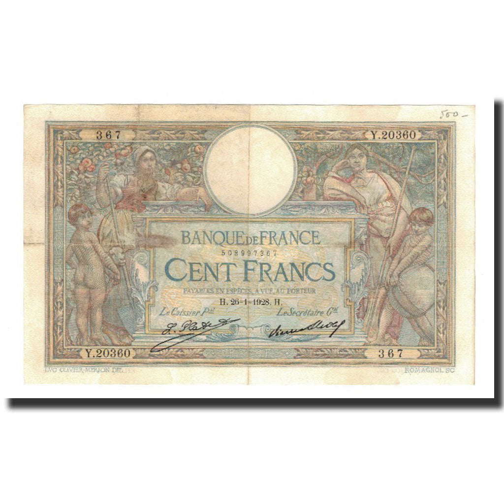 France, 100 Francs, 1928-01-26, VF(30-35), Fayette:24.7, KM:78b