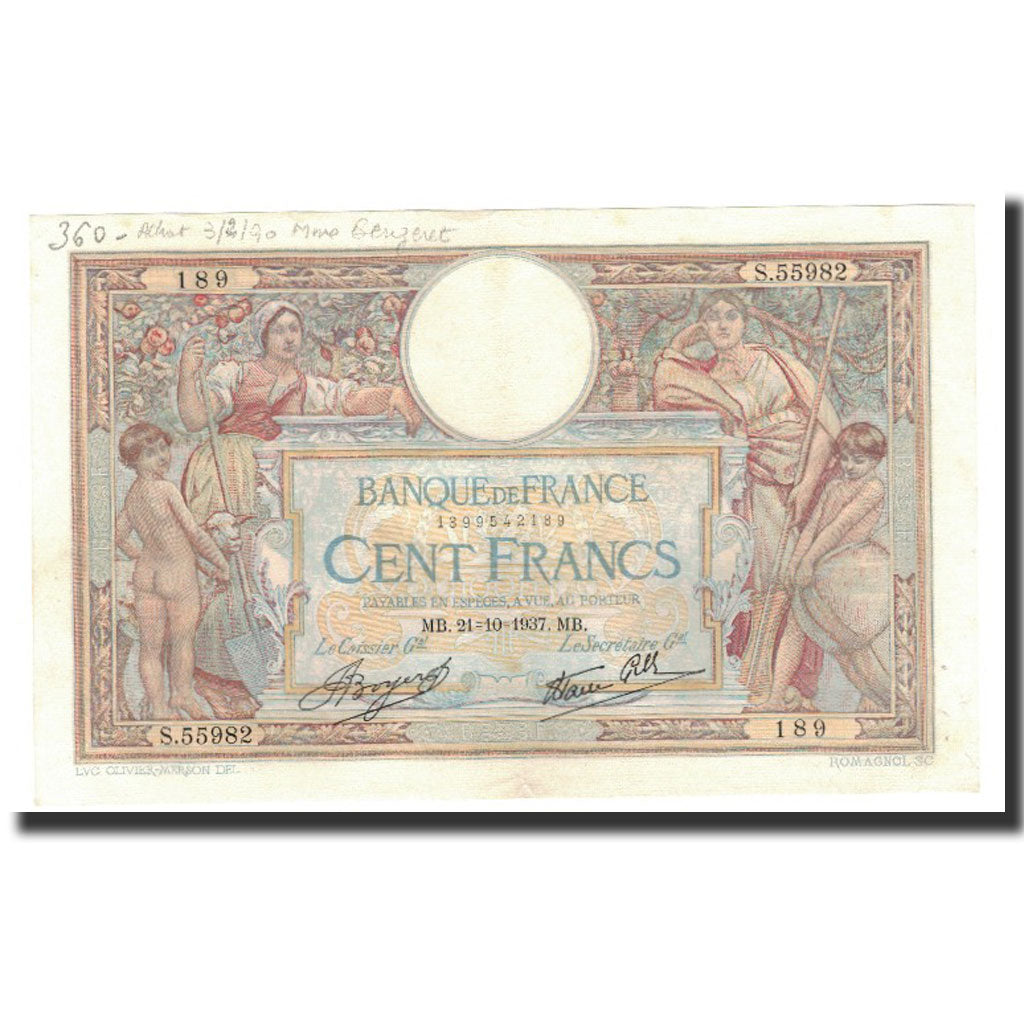 France, 100 Francs, 1937-10-21, AU(50-53), Fayette:25.3, KM:78c