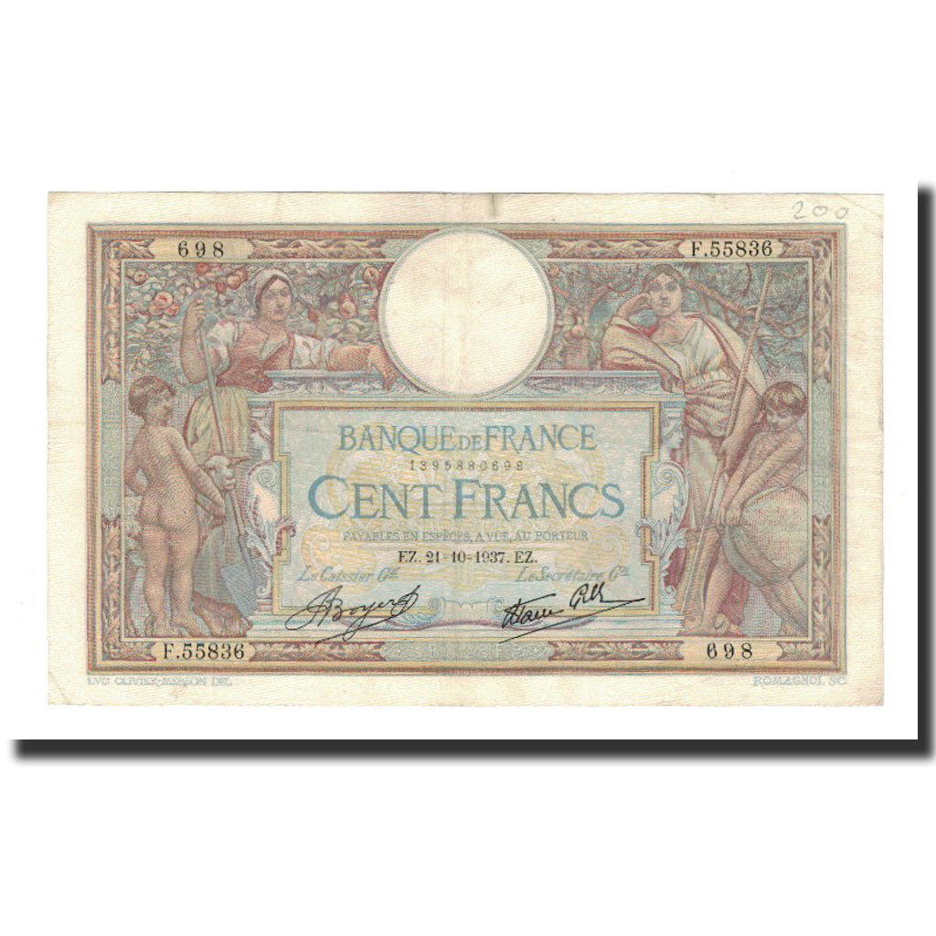 France, 100 Francs, 1937-10-21, EF(40-45), Fayette:25.3, KM:78c