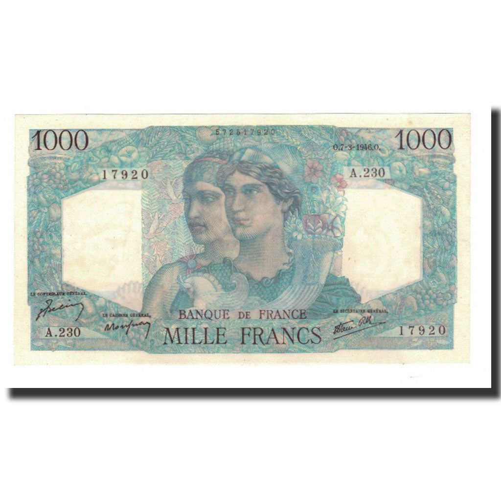 Francia, 1000 Francs, KM:130a, 1946-03-07, SC, Fayette:41.12