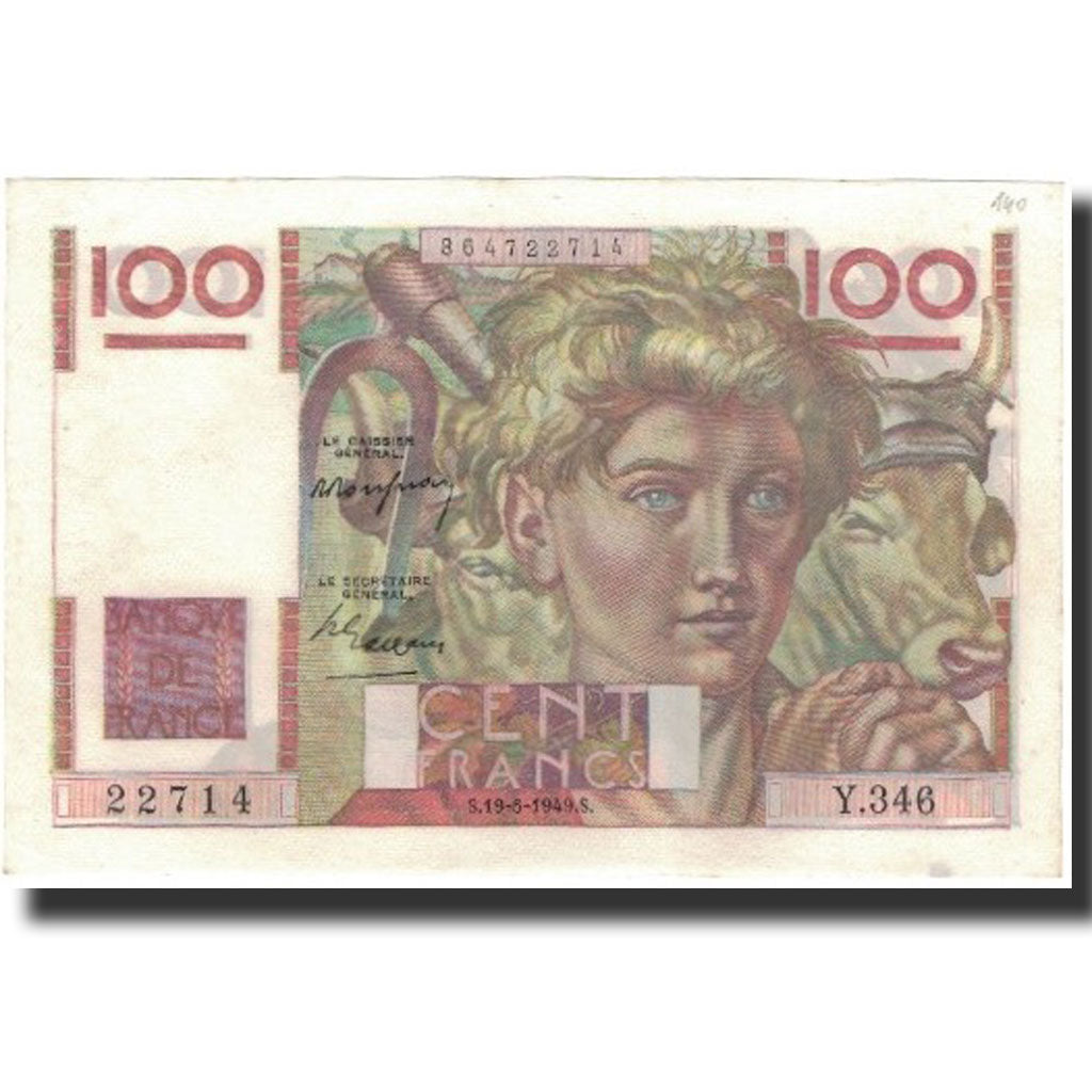 France, 100 Francs, 1949-05-19, UNC(63), Fayette:28.24, KM:128b