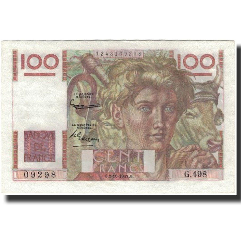 France, 100 Francs, 1952-10-02, UNC(65-70), Fayette:28.34, KM:128d