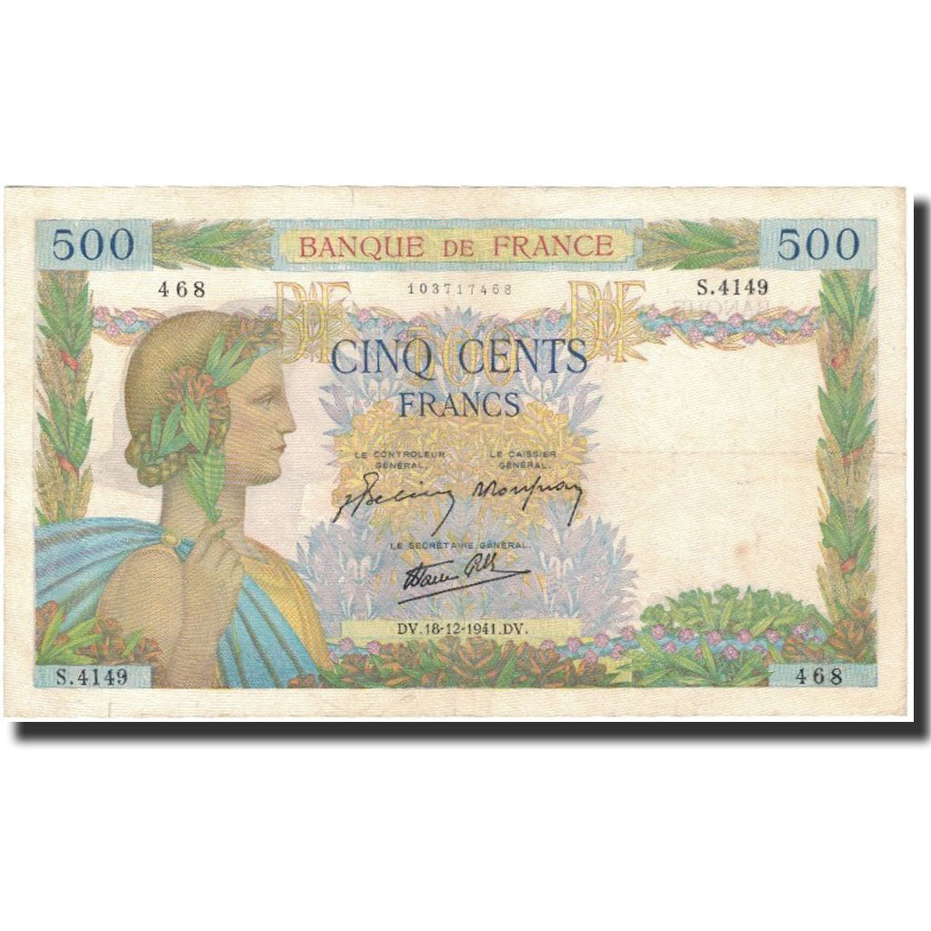 Francia, 500 Francs, 1941-12-18, BB+, Fayette:32.25, KM:95b