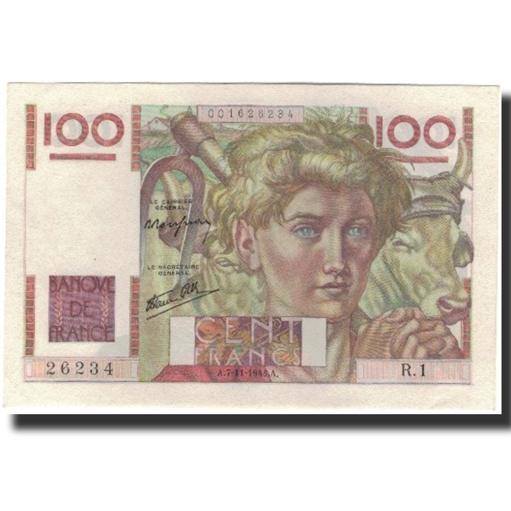 France, 100 Francs, 1945-11-07, UNC(65-70), Fayette:28.1, KM:128a