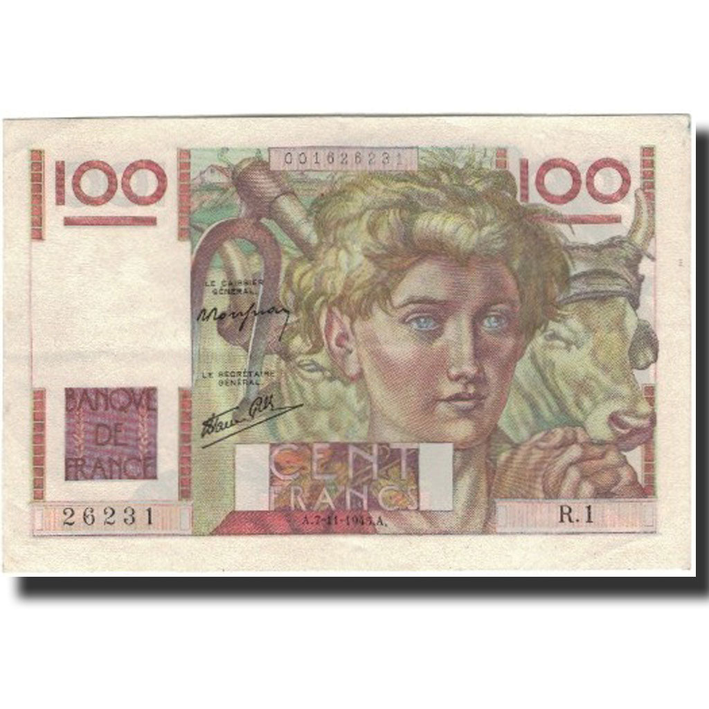 France, 100 Francs, KM:128a, 1945-11-07, AU(55-58), Fayette:28.1