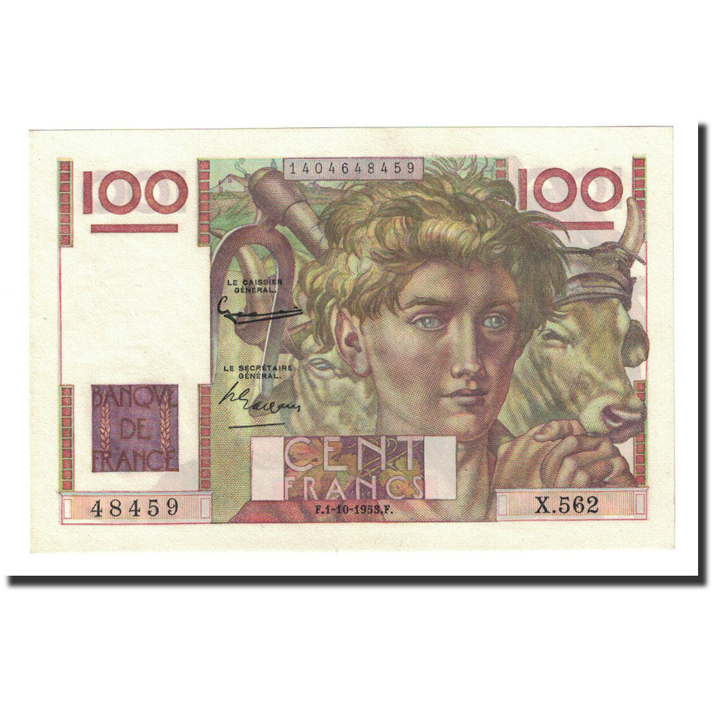 France, 100 Francs, 1953-10-01, UNC(64), Fayette:28.39, KM:128e
