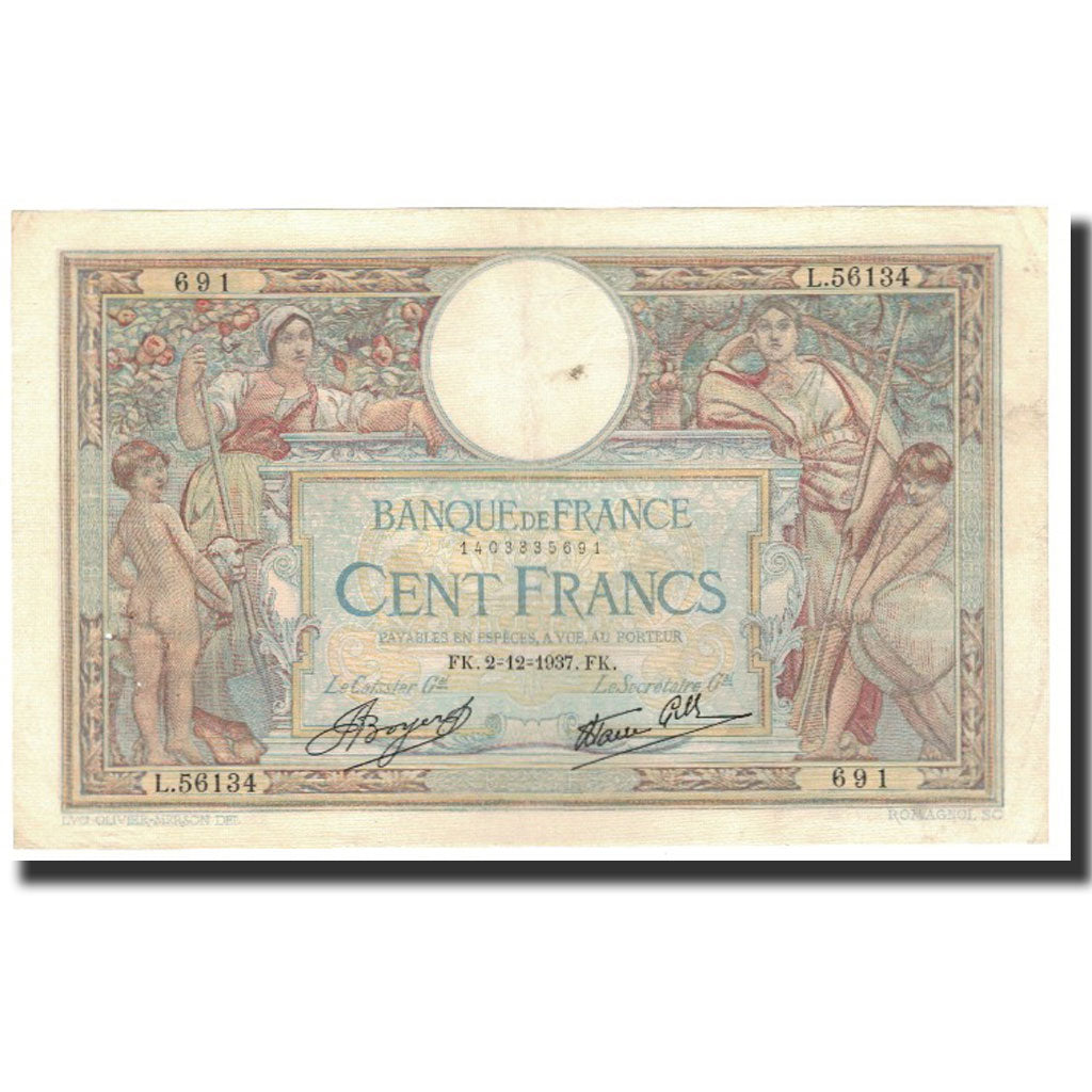 France, 100 Francs, 1937-12-02, EF(40-45), Fayette:25.4, KM:86a