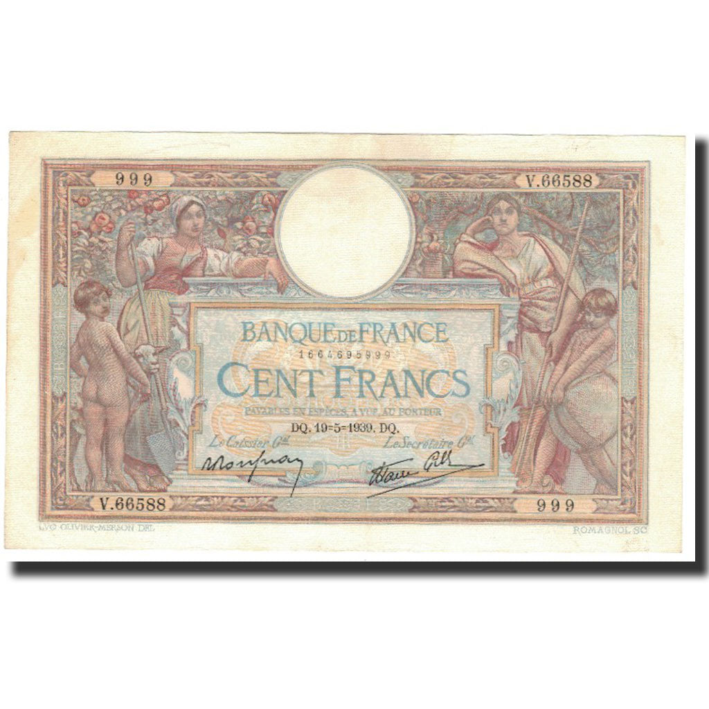 France, 100 Francs, 1939-05-19, AU(50-53), Fayette:25.47, KM:86b