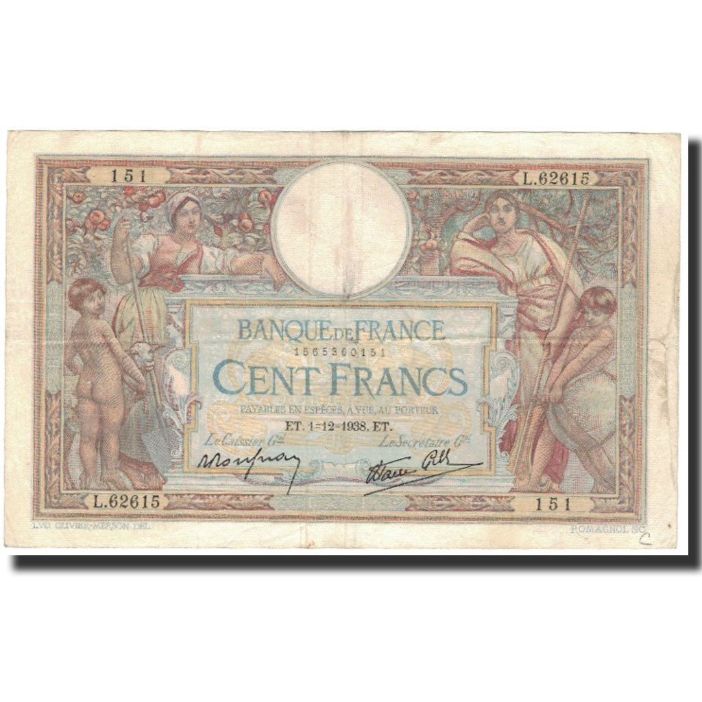 France, 100 Francs, 1938-12-01, EF(40-45), Fayette:25.35, KM:86b