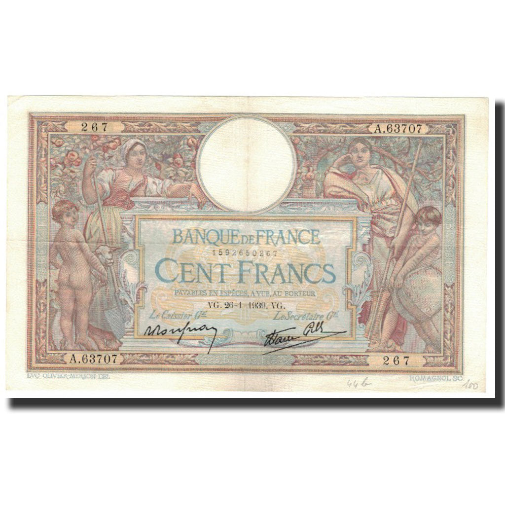 France, 100 Francs, 1939-01-26, AU(50-53), Fayette:25.40, KM:86b