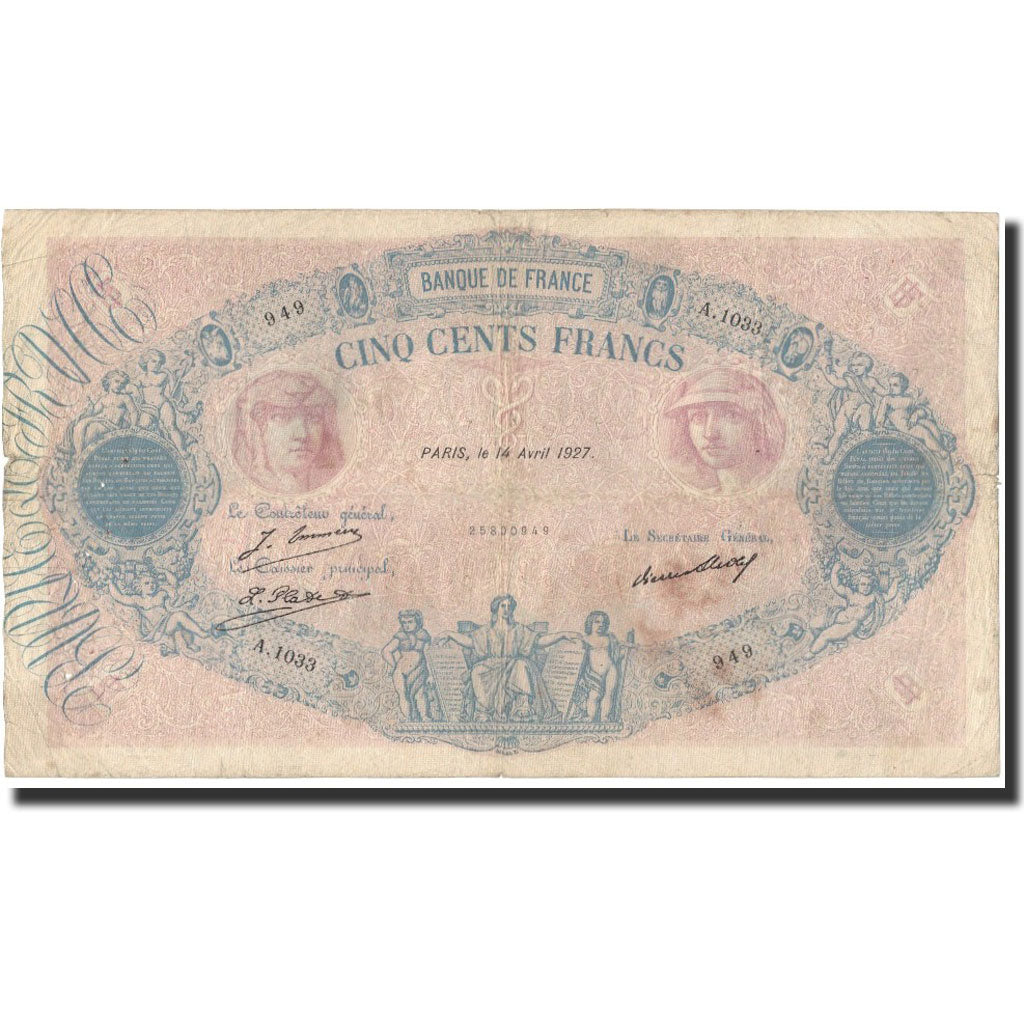 Francja, 500 Francs, 1927-04-14, VF(20-25), Fayette:30.30, KM:66k
