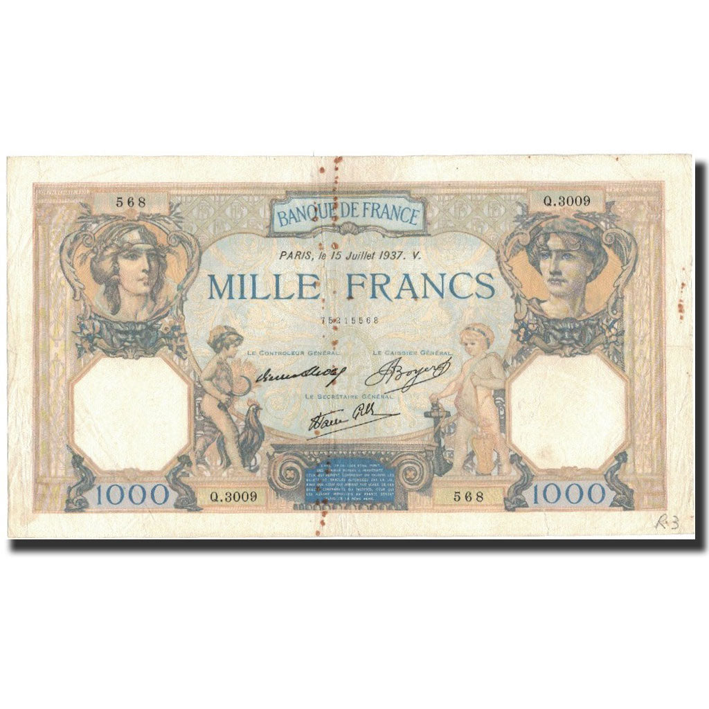 Francia, 1000 Francs, 1937-07-15, BC+, Fayette:38.2, KM:90a