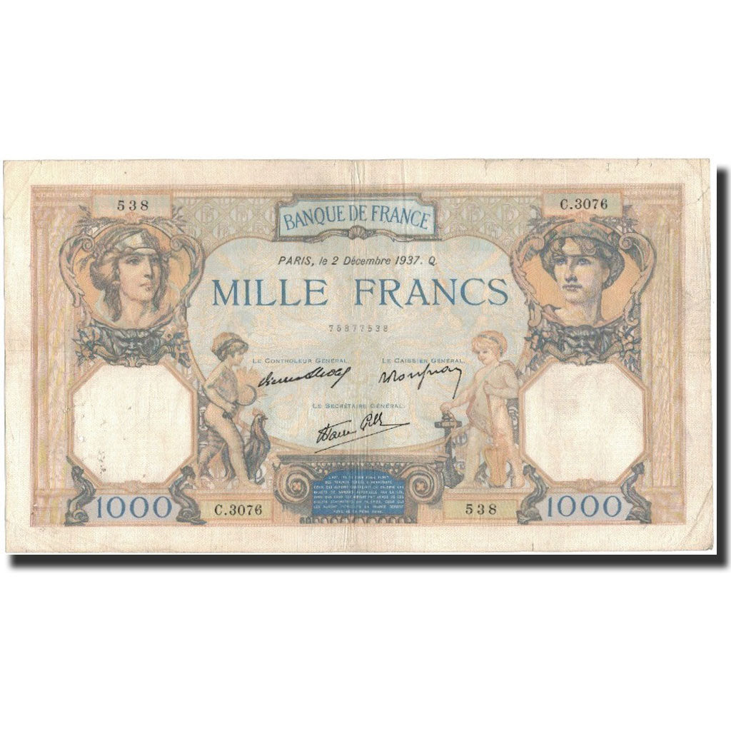 Frankreich, 1000 Francs, 1937-12-02, SS, Fayette:38.5, KM:90b