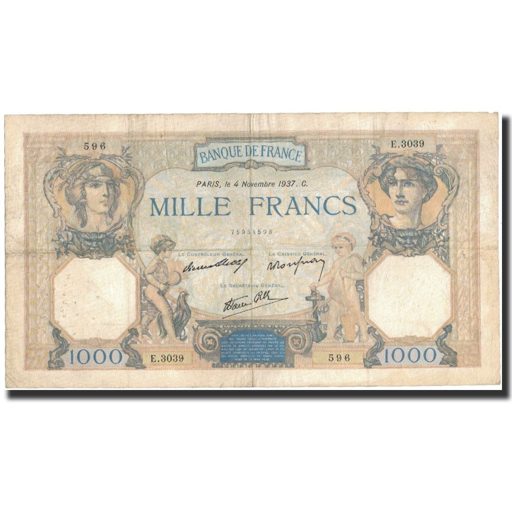 Frankreich, 1000 Francs, 1937-11-04, S+, Fayette:38.4, KM:90b