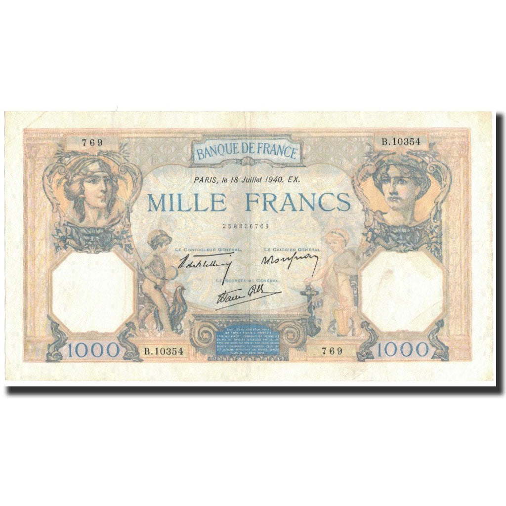 France, 1000 Francs, 1940-07-18, TTB+, Fayette:38.50, KM:90c