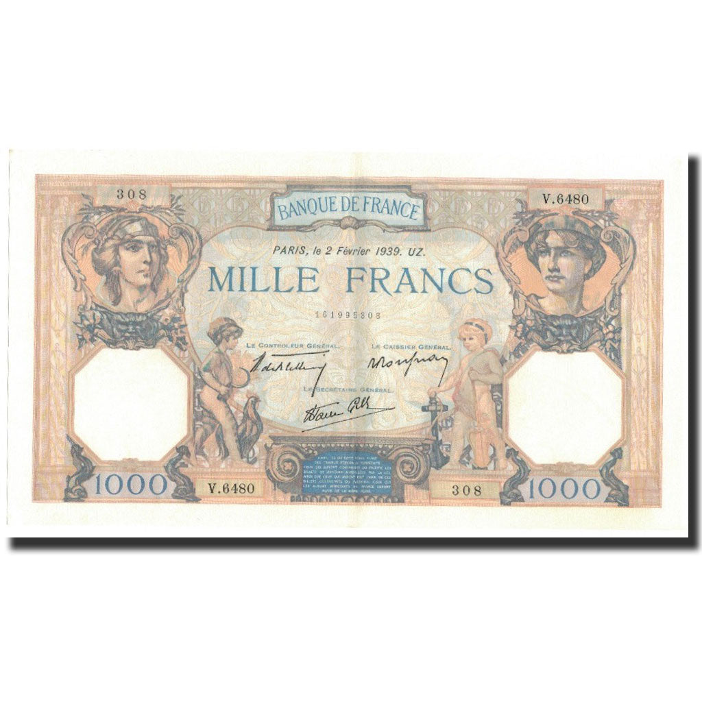 Frankrijk, 1000 Francs, 1939-02-02, SUP+, Fayette:38.34, KM:90c