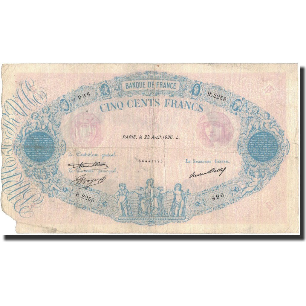 Francia, 500 Francs, 1936-04-23, BC, Fayette:30.37, KM:66m