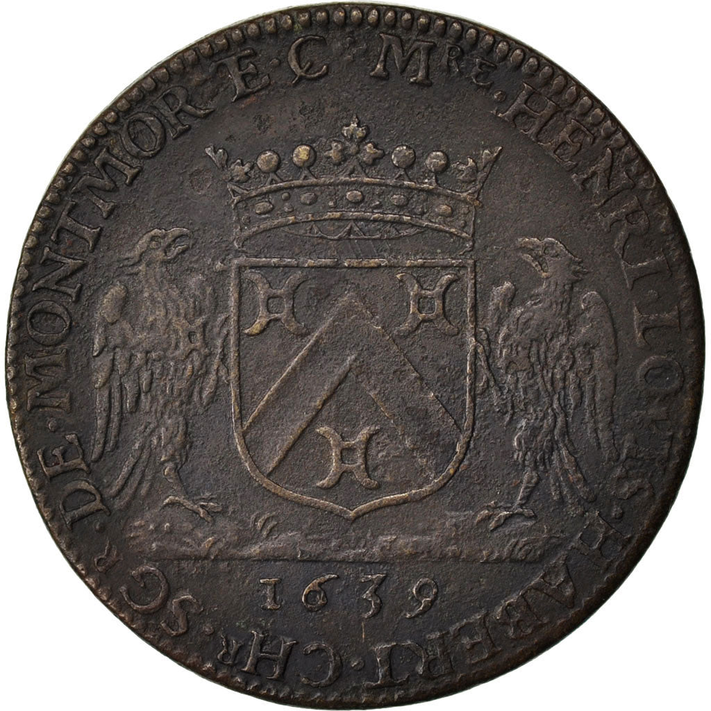France, Royal, Token, 1639, AU(50-53), Copper, Feuardent #5607, 7.32