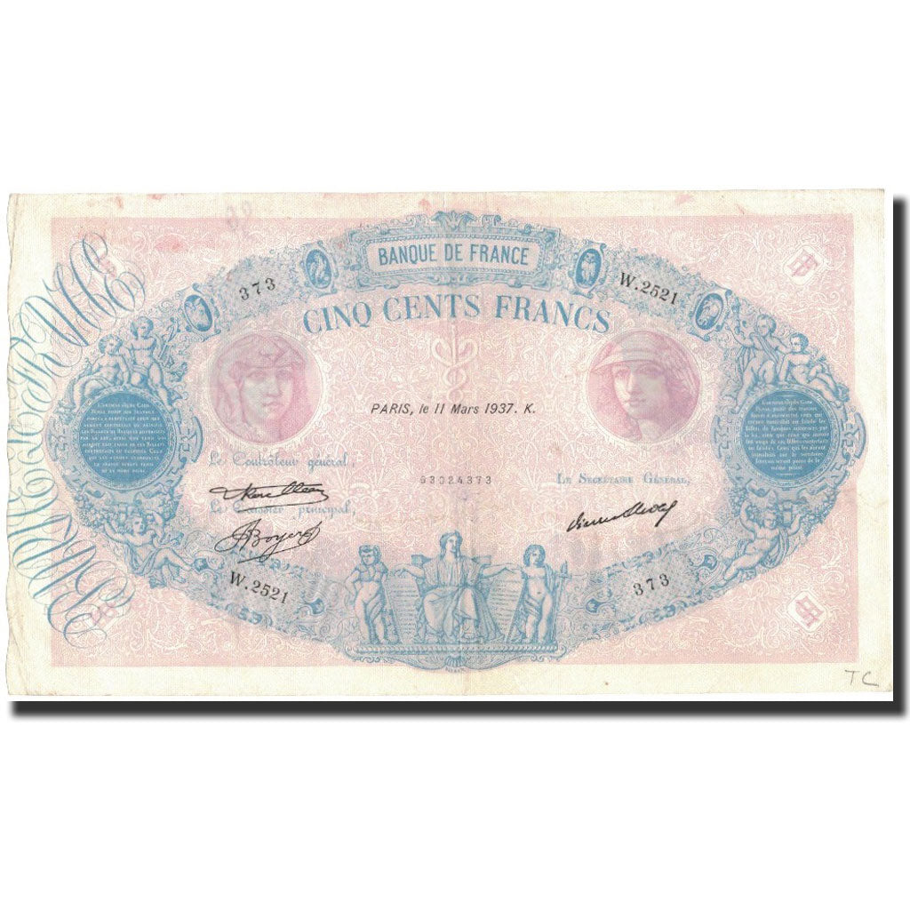 France, 500 Francs, 1937-03-11, EF(40-45), Fayette:30.38, KM:66m
