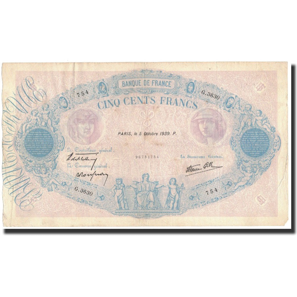 Francia, 500 Francs, 1939-10-05, MBC, Fayette:31.42, KM:88c