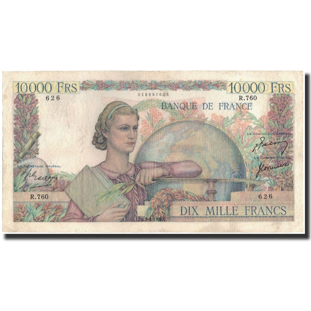 France, 10,000 Francs, 1950-06-08, EF(40-45), Fayette:50.32, KM:132b