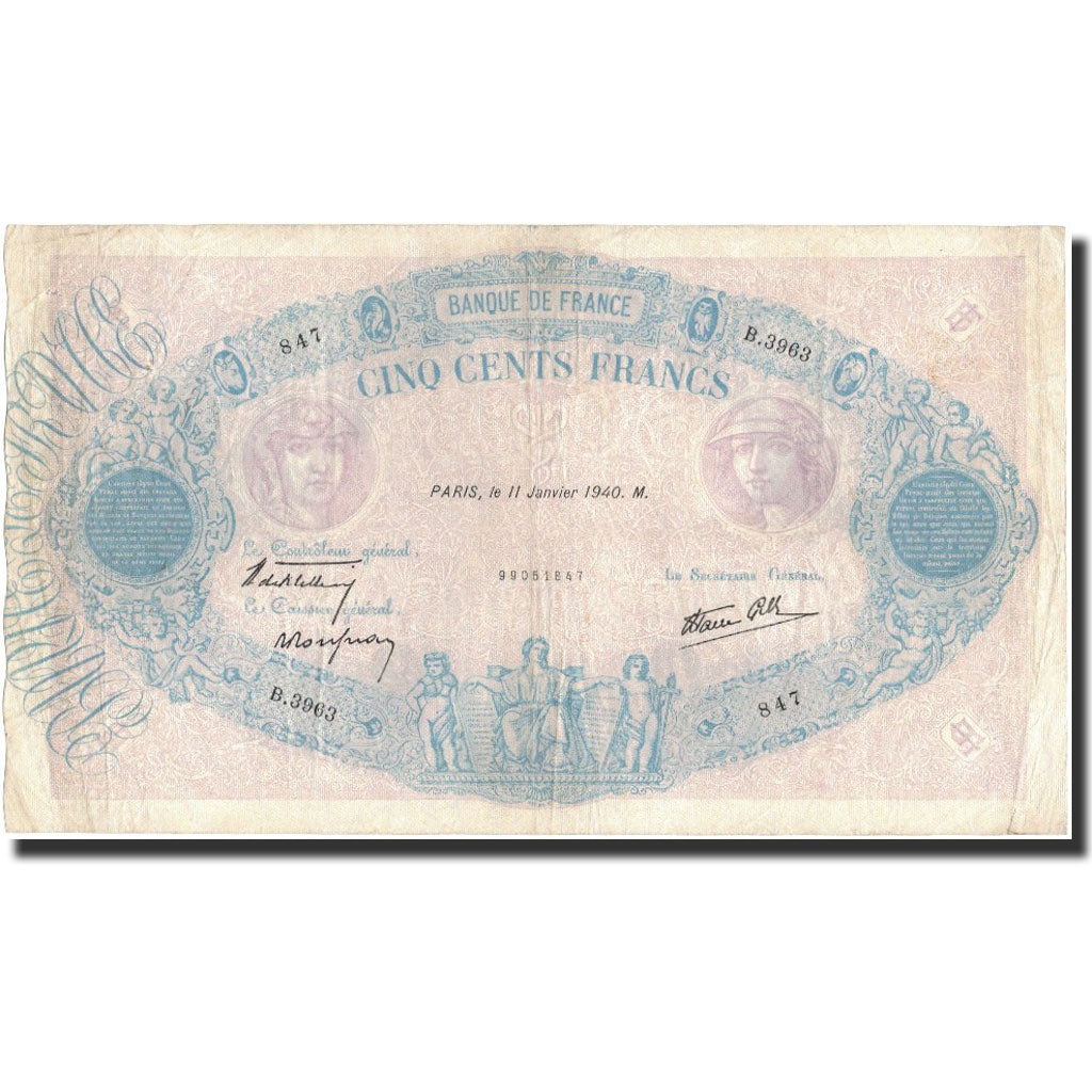 Francia, 500 Francs, 1940-01-11, MBC, Fayette:31.56, KM:88c