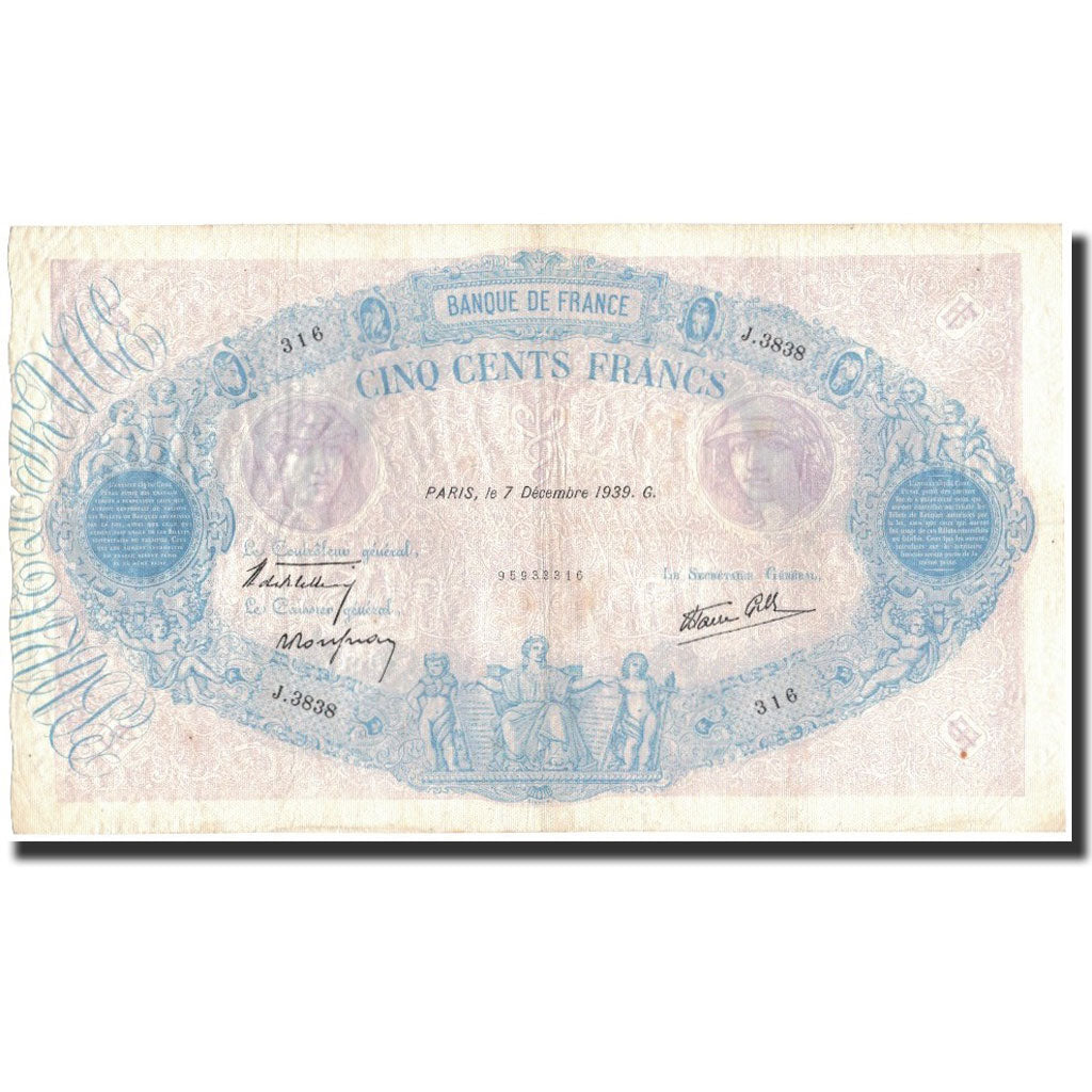 Francia, 500 Francs, 1939-12-07, MBC, Fayette:31.51, KM:88c