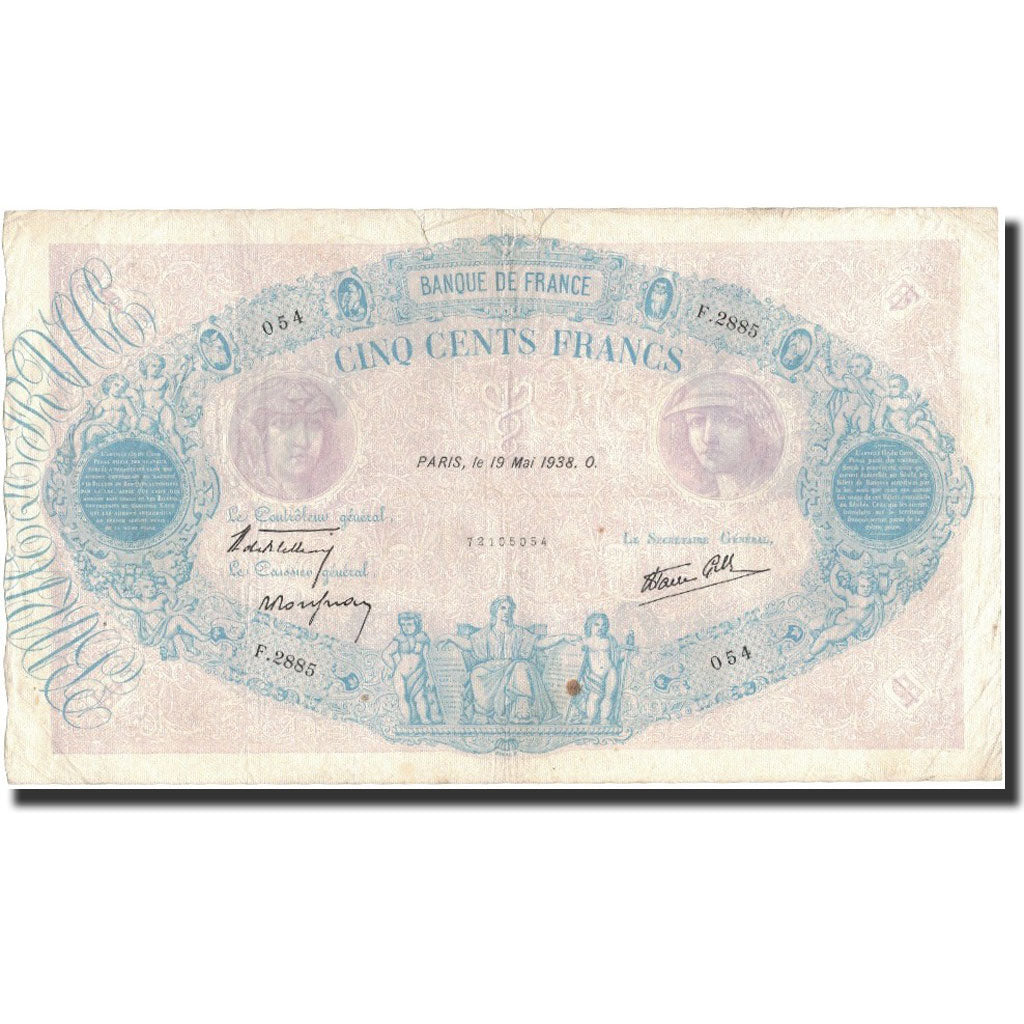 France, 500 Francs, 1938-05-19, VF(20-25), Fayette:31.11, KM:88c