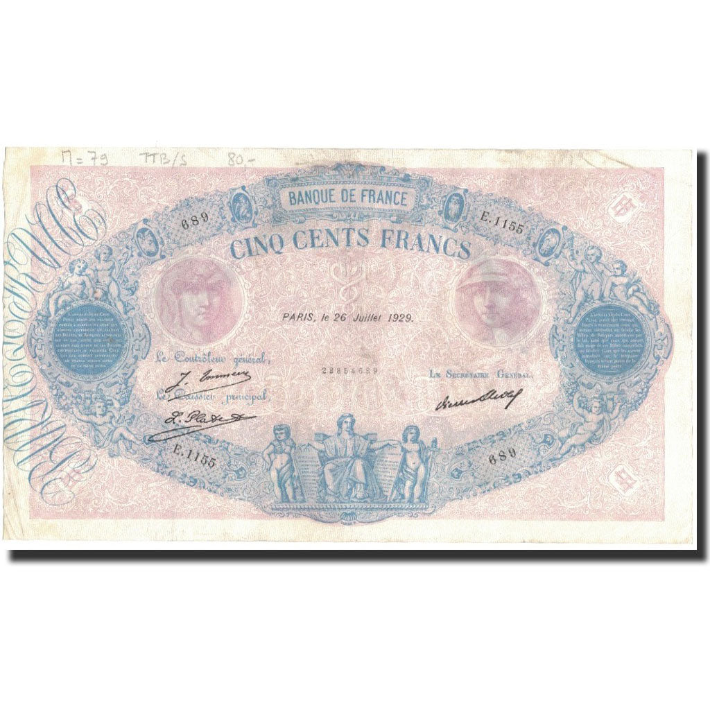 France, 500 Francs, 1929-07-26, EF(40-45), Fayette:30.32, KM:66k