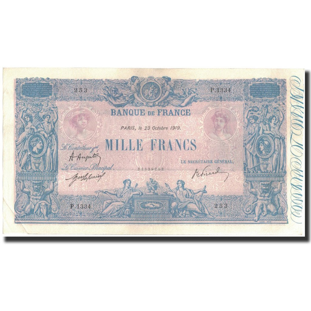 France, 1000 Francs, 1919. 10. 23, TTB+, Fayette:36.34, KM:67h