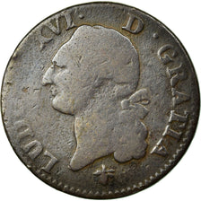 Moneda, Francia, Louis XVI, Sol ou sou, Sol, 1781, La Rochelle, BC+, Cobre