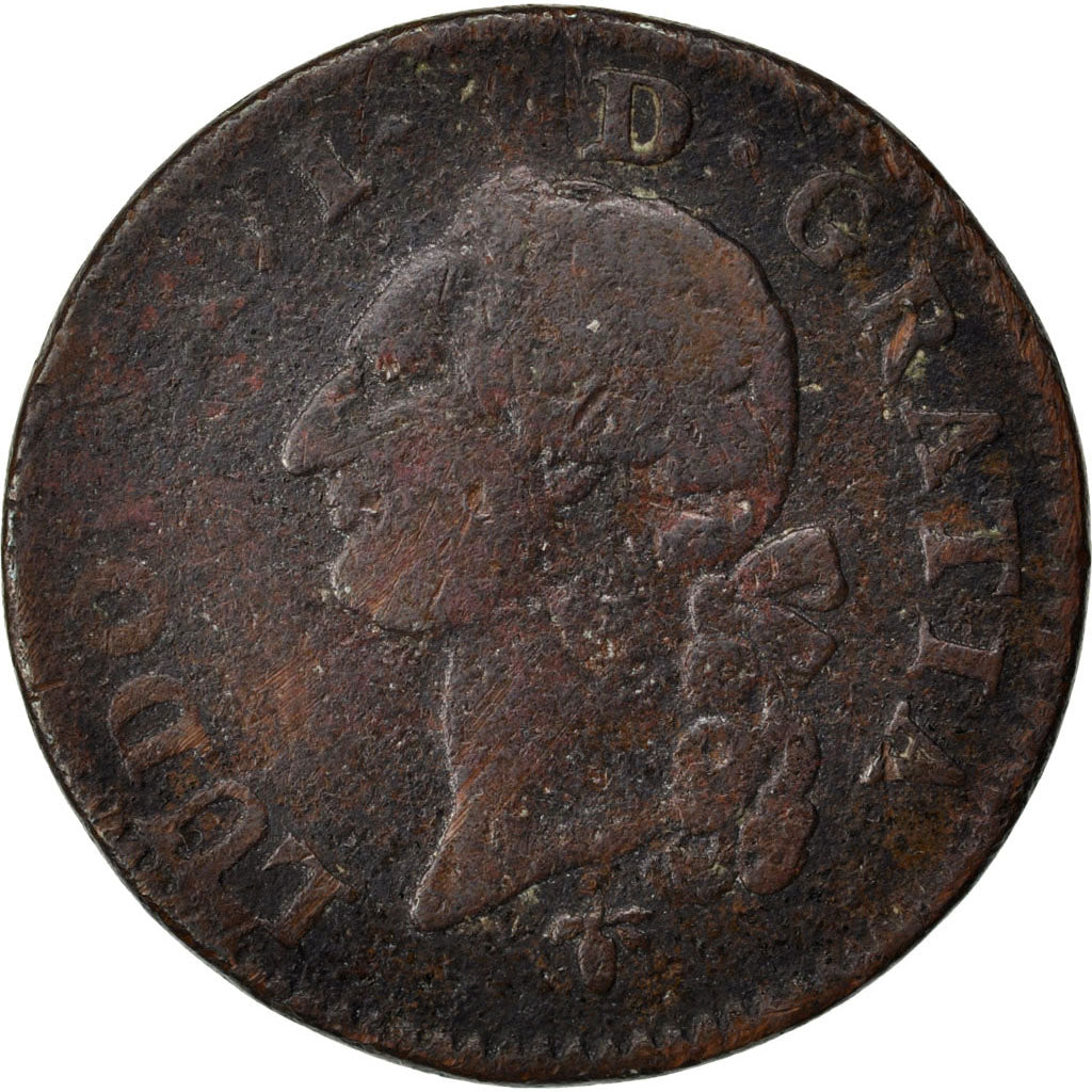 FRANCE, Sol ou sou, Sol, 1783, La Rochelle, KM #578.6, F(12-15), Copper,...