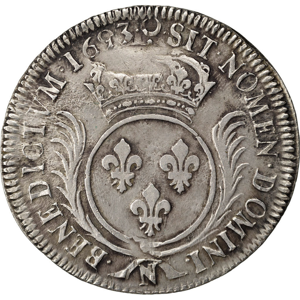 FRANCE, Écu aux palmes, ECU, 1693, Montpellier, KM #298.14, EF(40-45), Silver, .