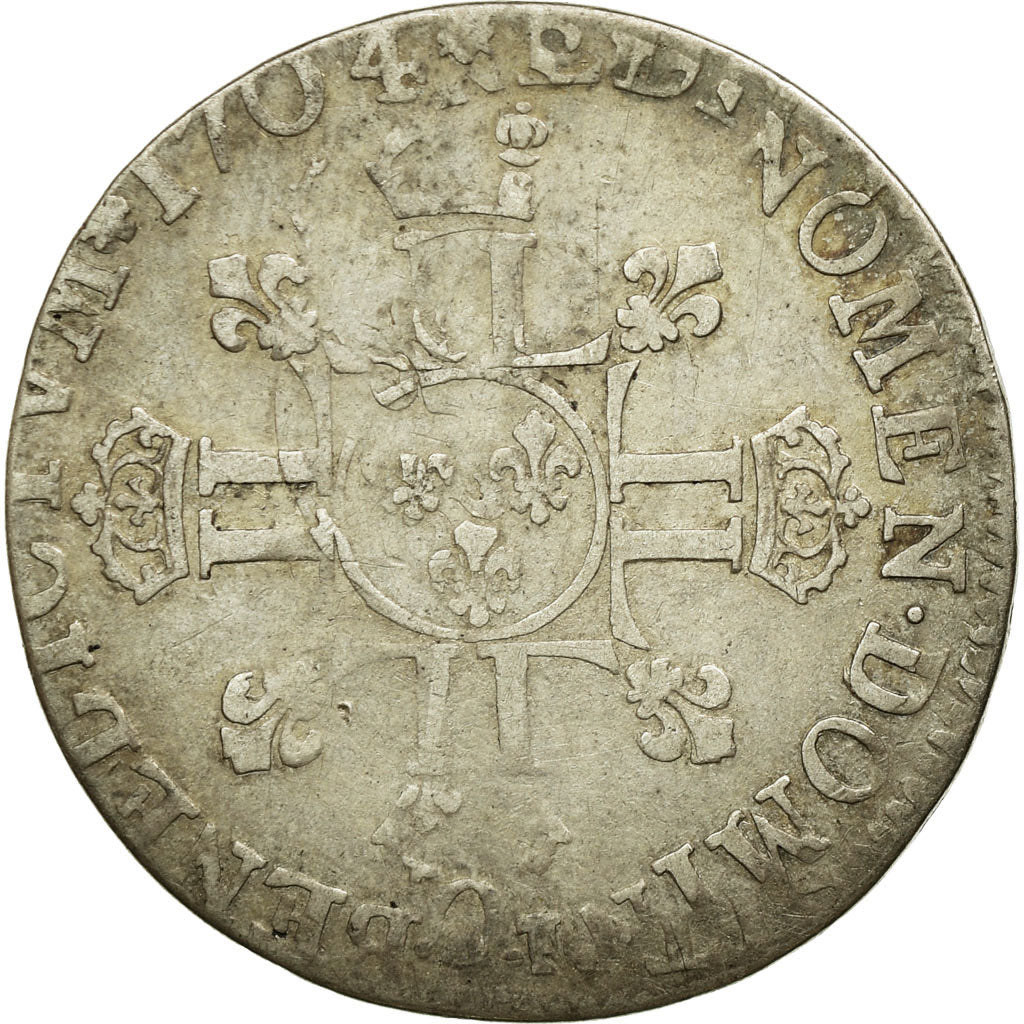 Monnaie, France, Louis XIV, 1/4 Écu aux 8 L 2e type, 1/4 Ecu, 1704, Riom, TB