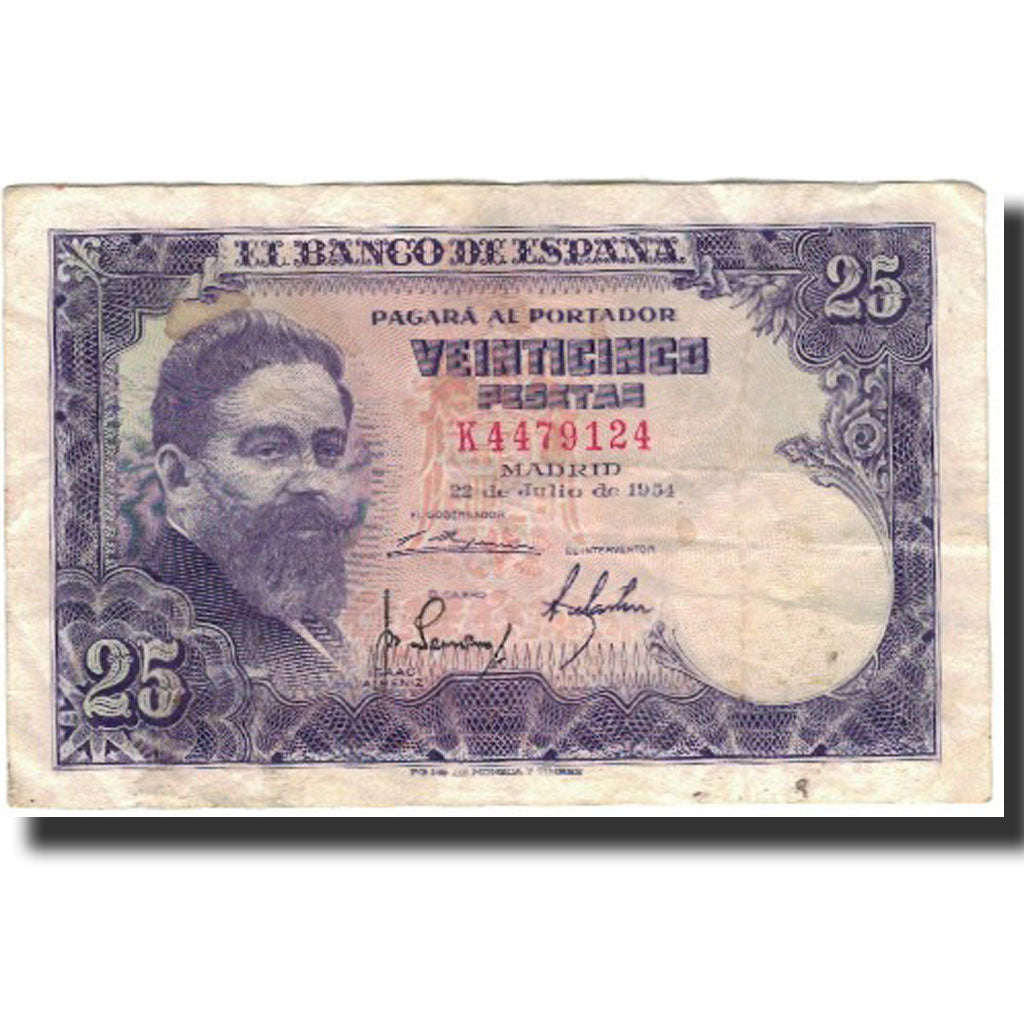 Billete, 25 Pesetas, España, 1954-07-22, KM:147a, BC+