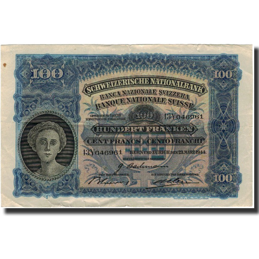 Banknote, Switzerland, 100 Franken, 1944-03-23, KM:35r, VF(20-25)