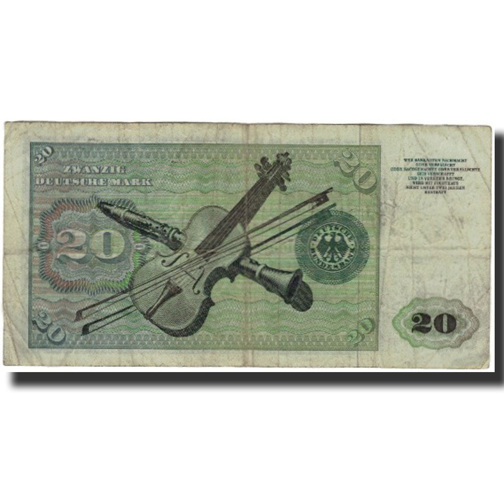 Billete, 20 Deutsche Mark, ALEMANIA - REPÚBLICA FEDERAL, 1960-01-02, KM:20a