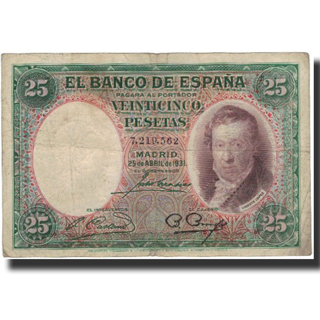Biljet, Spanje, 25 Pesetas, 1931-04-25, KM:81, B