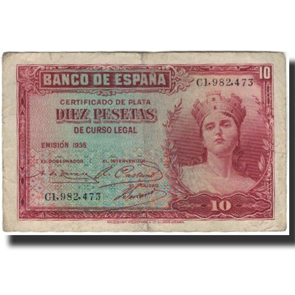 Banknote, Spain, 10 Pesetas, 1935, KM:86a, VG(8-10)