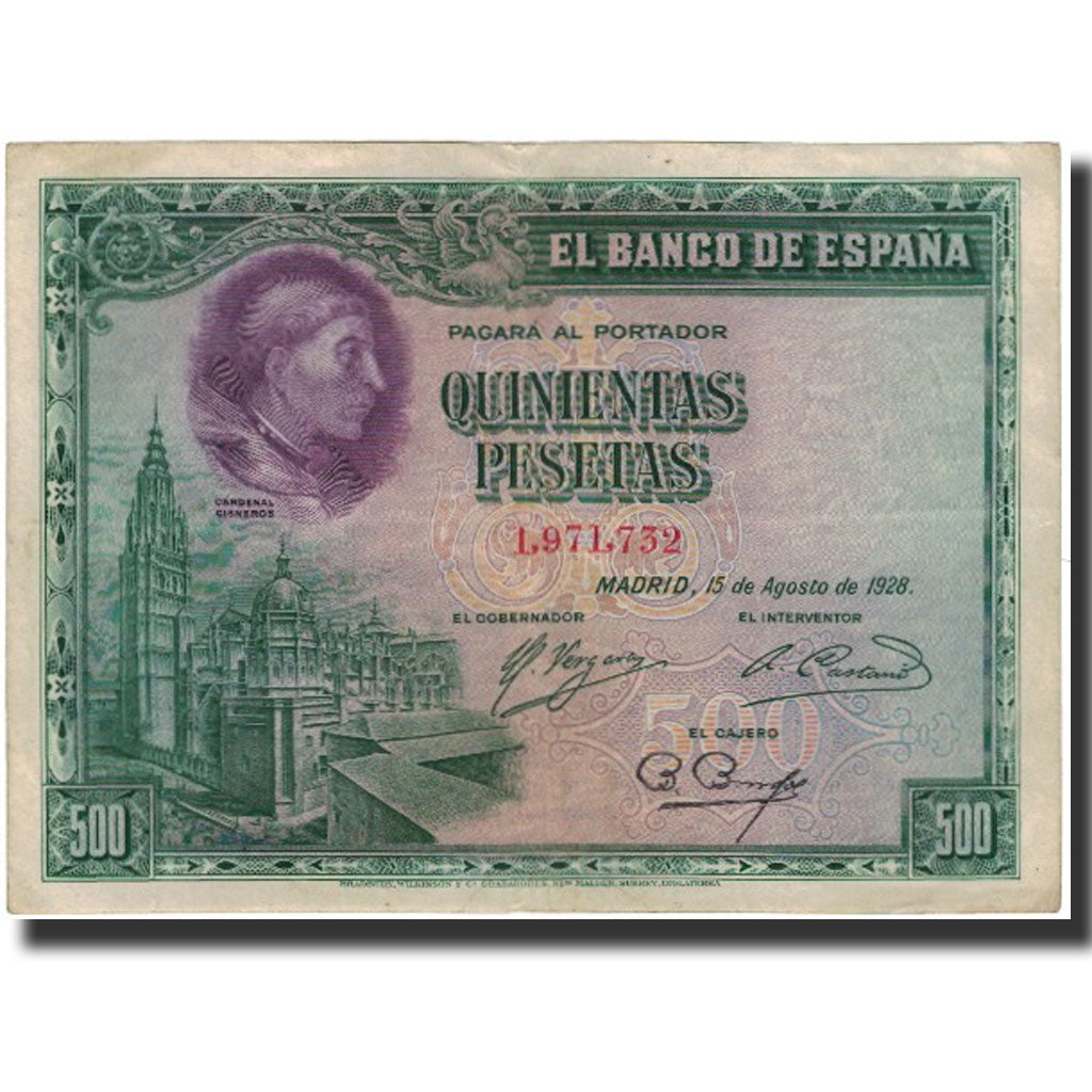 Banknote, Spain, 500 Pesetas, 1928-08-15, KM:77a, F(12-15)
