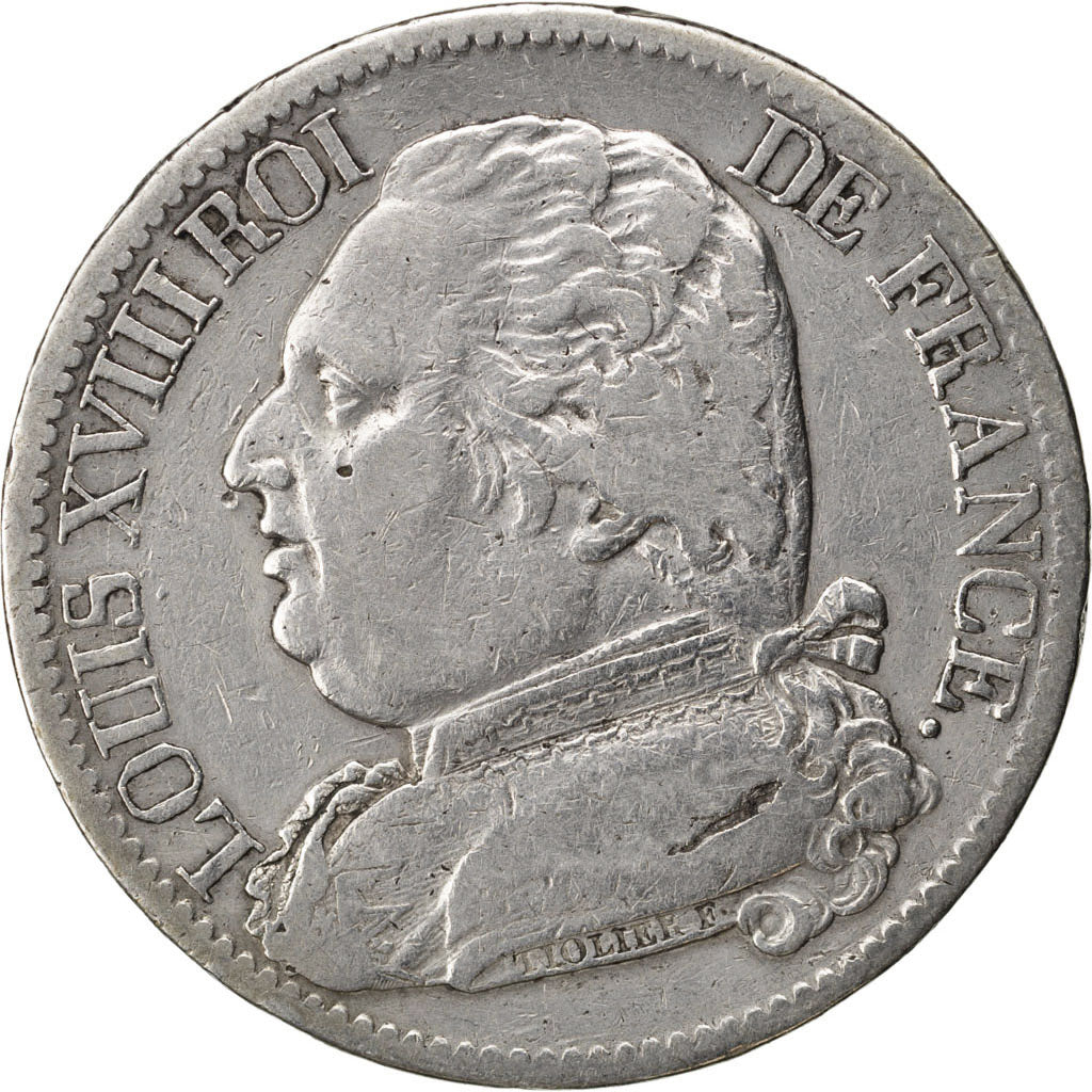 FRANCE, Louis XVIII, 5 Francs, 1814, Rouen, KM #702.2, VF(20-25), Silver,...